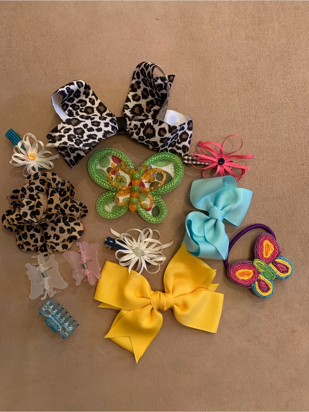 Assorted Kids Hair Bow Set - Yellow, Blue, Leopard, Pink & More